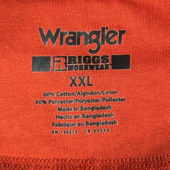 Wrangler Riggs Workwear Mens XXL Long Sleeve Orange/Red Crew Neck Pocket T-Shirt - Picture 3 of 10